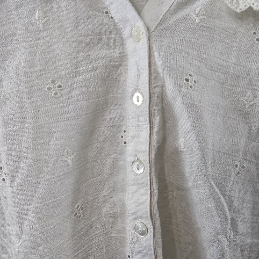 Sundance Embroidered Eyelet Blouse Peter Pan Collar Half Button Long Sleeve M - Picture 4 of 12